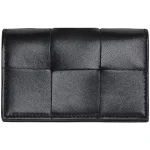 ボッテガ ヴェネタ 名刺入れ カセット編み ブラック カーフレザー